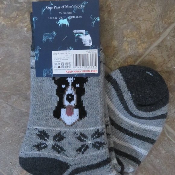 NWT DOG & ROSE MEN'S SOCKS ONE PAIR GREY STRIPE SIZE 8-12 US (K74) - Picture 4 of 4
